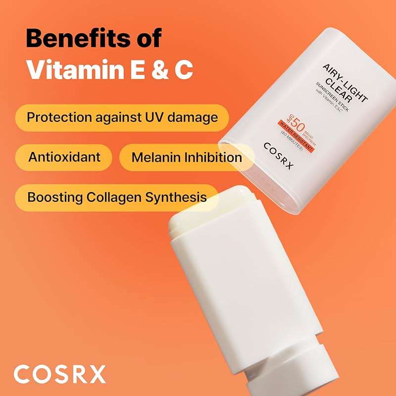 COSRX Airy-Light Clear Sunscreen Stick with Vitamin E&C SPF 50, 0.67 oz, 19g, Korean Suncreen Stick Suncare Sunblock, Lightweight, No White Cast, Water resistant, Oil Control Matte Sunscreen for Face - Image 4