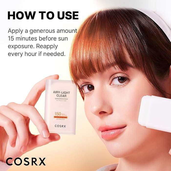 COSRX Airy-Light Clear Sunscreen Stick with Vitamin E&C SPF 50, 0.67 oz, 19g, Korean Suncreen Stick Suncare Sunblock, Lightweight, No White Cast, Water resistant, Oil Control Matte Sunscreen for Face - Image 8