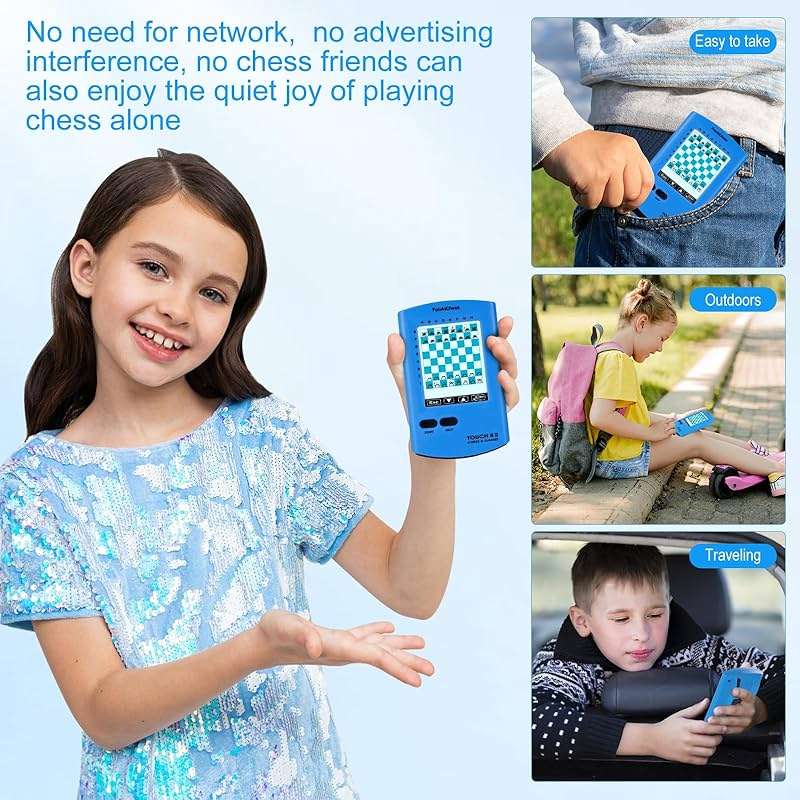 FunAiChess Handheld Electronic Chess Board 8 in 1 Touch Chess Computer Game Portable Electronic Chess Set for Adults, Kids,and Beginners Learn and Travel with Stylus Large LCD Display Gift(Blue) - Image 4