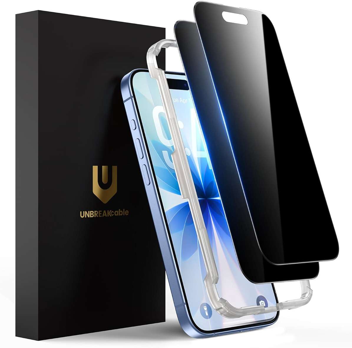 UNBREAKcable Privacy Screen Protector for iPhone 17, Shatterproof Tempered Glass [True 28°Anti Spy] [9H Hardness] [Easy Installation Frame] Private Protector for iPhone 6.3inch-2 Pack - Image 1