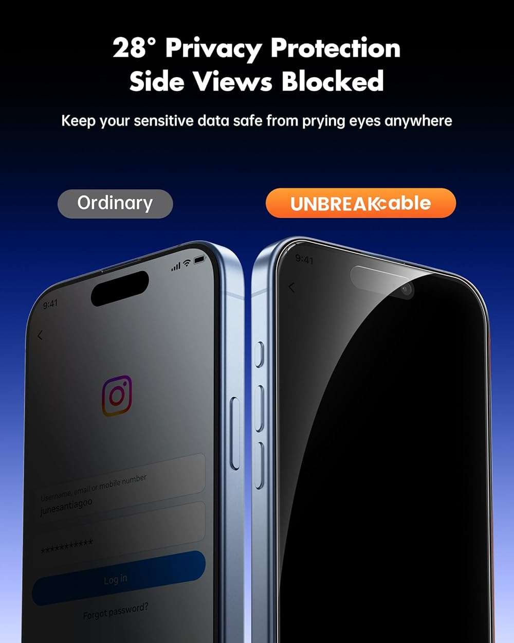 UNBREAKcable Privacy Screen Protector for iPhone 17, Shatterproof Tempered Glass [True 28°Anti Spy] [9H Hardness] [Easy Installation Frame] Private Protector for iPhone 6.3inch-2 Pack - Image 2