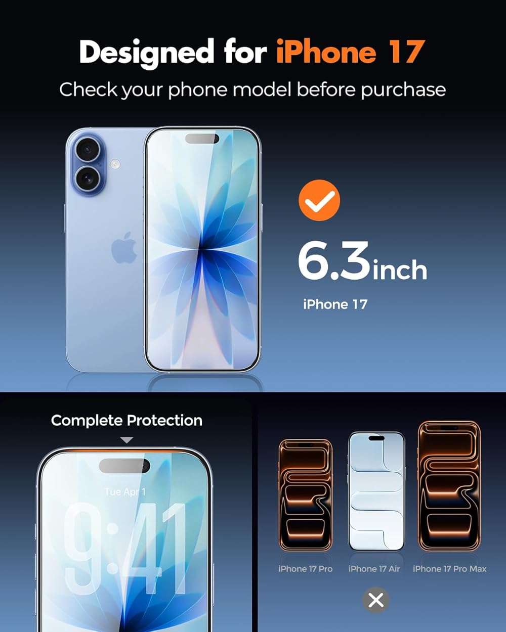 UNBREAKcable 4-Pack Screen Protector for iPhone 17, Double Shatterproof Tempered Glass [Easy Installation Frame] [9H Hardness] [99.99% HD Clear] [Case Friendly] for iPhone 6.3 inch - Image 2