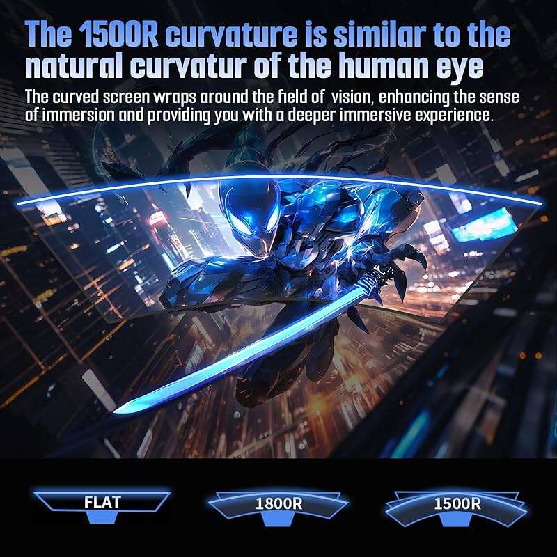 SANSUI 24 Inch Curved 160Hz Gaming Monitor,1500R Curved Gaming Monitor FHD 1080P Computer Monitor,MPRT 1ms Fast VA Display,Freesync,HDR,3000:1, HDMI2.0,DP1.4, VESA Support(ES-G24C1L HDMI Cable Incl.) - Image 7