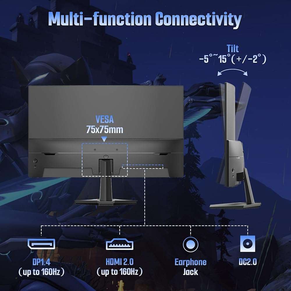 SANSUI 24 Inch Curved 160Hz Gaming Monitor,1500R Curved Gaming Monitor FHD 1080P Computer Monitor,MPRT 1ms Fast VA Display,Freesync,HDR,3000:1, HDMI2.0,DP1.4, VESA Support(ES-G24C1L HDMI Cable Incl.) - Image 8