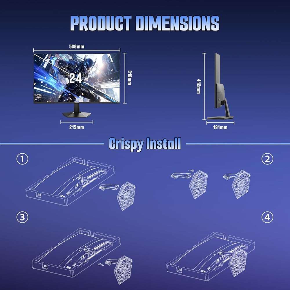 SANSUI 24 Inch Curved 160Hz Gaming Monitor,1500R Curved Gaming Monitor FHD 1080P Computer Monitor,MPRT 1ms Fast VA Display,Freesync,HDR,3000:1, HDMI2.0,DP1.4, VESA Support(ES-G24C1L HDMI Cable Incl.) - Image 9
