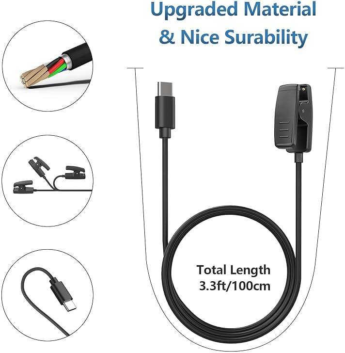 Meliya USB C Charger for Garmin Forerunner 735XT 235 35 64 230 630 645/645 Music, Approach S20/G10, Vivomove HR/Lily/Lily 2 Smart Watch Replacement Charger Charging Clip Cable (3.3FT/1M) - Image 4