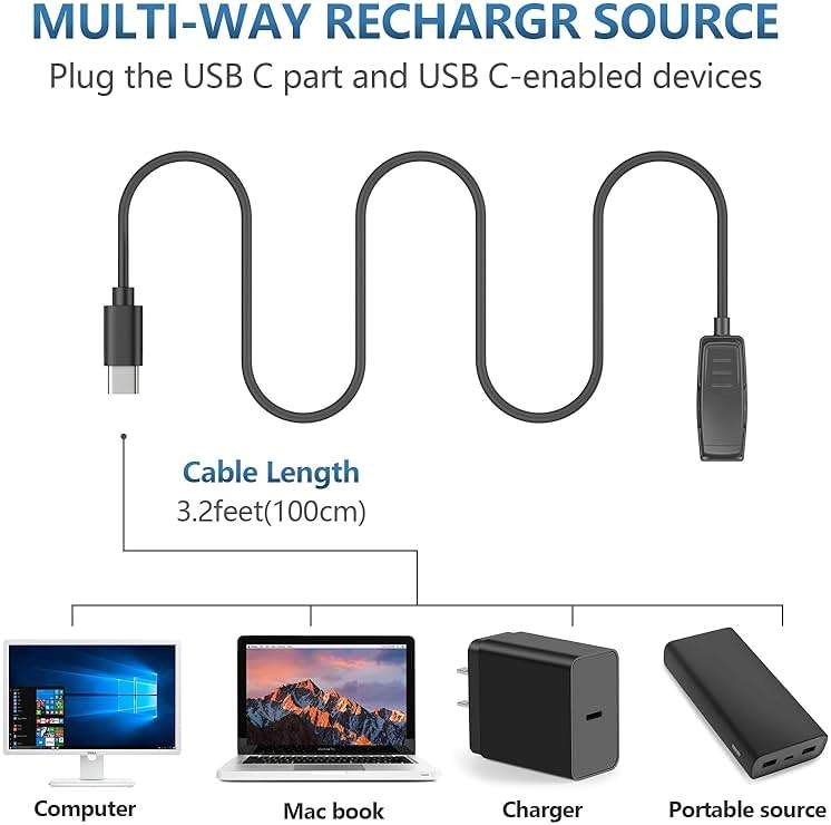 Meliya USB C Charger for Garmin Forerunner 735XT 235 35 64 230 630 645/645 Music, Approach S20/G10, Vivomove HR/Lily/Lily 2 Smart Watch Replacement Charger Charging Clip Cable (3.3FT/1M) - Image 5