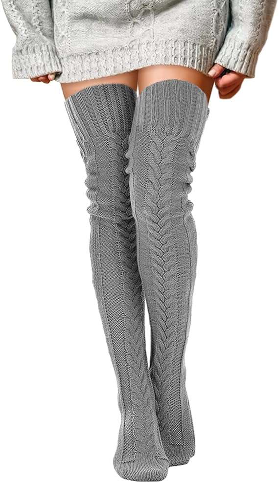 Buauty Women's Cable Knitted Boot Socks Extra Long Thigh High Winter Stockings Over Knee Leg Warmers - Image 1