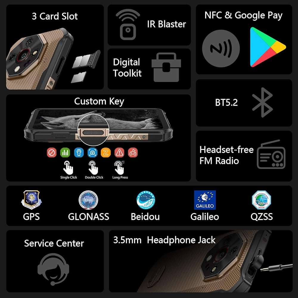 Ulefone Armor X16 Pro 5G Rugged Smartphone, 16GB+256GB MTK Dimensity 6300 Android 15, 64MP+25MP Main Camera, 10360mAh, 6.56" 120Hz Corning Gorilla Screen, IP68/69K Waterproof, Widevine L1 - Sand Dune - Image 9