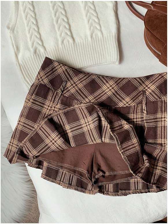 Floerns Women's Plaid Mini Skirts Pleated Hem Uniform Skater Skirt Built in Shorts - Image 5
