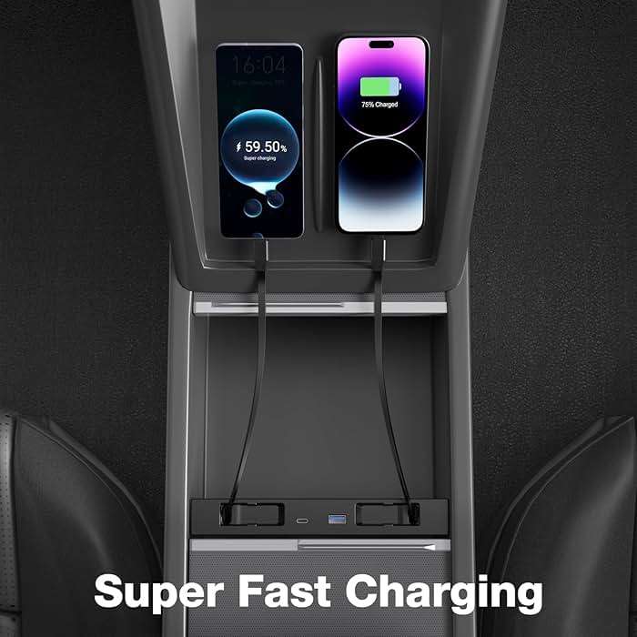 Retractable Center Console USB Hub for Tesla Model 3 Highland/Model Y Juniper, THELIFELICIOUS Model 3 Accessories Car Phone Charger, Fast Charging Docking Station - Image 3