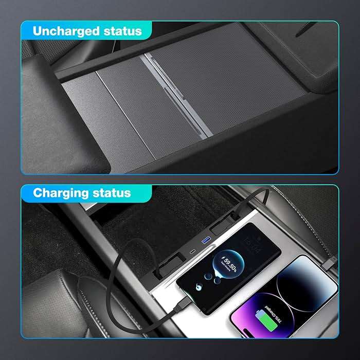 Retractable Center Console USB Hub for Tesla Model 3 Highland/Model Y Juniper, THELIFELICIOUS Model 3 Accessories Car Phone Charger, Fast Charging Docking Station - Image 5