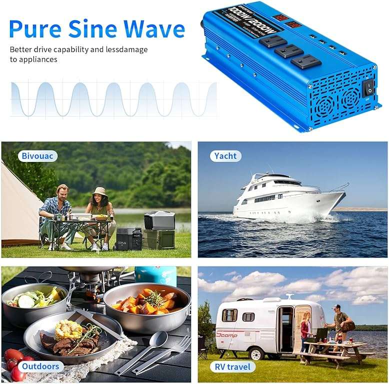 1000W Pure Sine Wave Inverter DC 12V to AC 110V/120V Converter 2000w (Peak) Car Power Converter with 3 AC Outlets, 4USB Port,Power Inverter for Car, Truck, Home, Vehicles, Laptop - Image 2