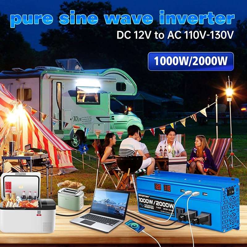 1000W Pure Sine Wave Inverter DC 12V to AC 110V/120V Converter 2000w (Peak) Car Power Converter with 3 AC Outlets, 4USB Port,Power Inverter for Car, Truck, Home, Vehicles, Laptop - Image 6