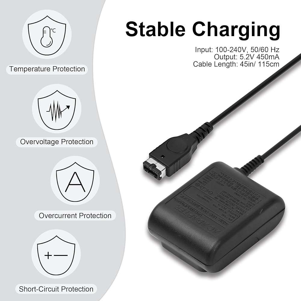 Charger for Gameboy Advance SP, Wall Travel Charger Power Cord for Nintendo DS and Game Boy Advance GBA SP Consoles, 5.2V 450mA, 2 Packs - Image 5