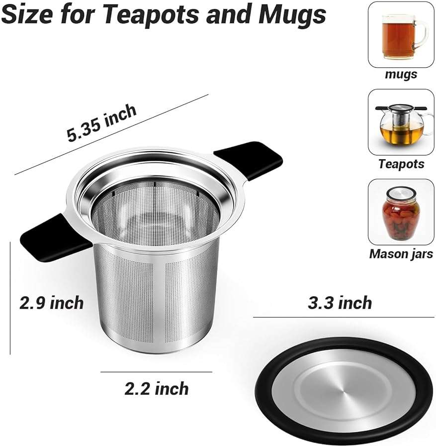Tifanso Stainless Steel Tea Infuser Steeper Strainer for Loose Leaf Tea, Fine Mesh Reusable Diffusers Ball Bag Filter Holder with Heat Proof Handles for Teapots, Mugs, Cups - Image 2