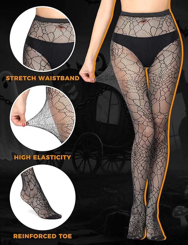 Buauty Womens Patterned Fishnet Tights Lace Black Fish Net Stockings High Waist Floral Pantyhose Gothic Witch Party - Image 2