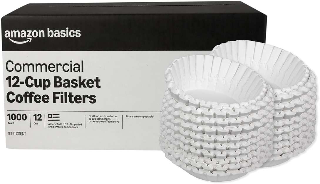 Amazon Basics Commercial 12-Cup Basket Coffee Filters, 1000 Count, Fits Bunn and Most Basket-Style Coffeemakers, White - Image 1