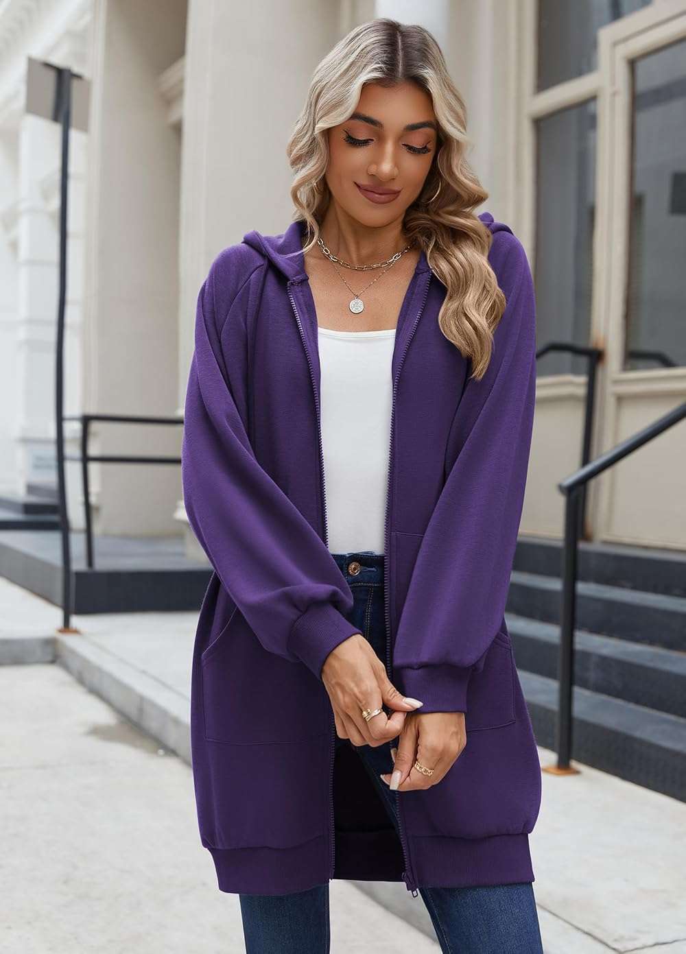 Zeagoo Women's Zip Up Hoodies Long Sleeve Long Tunic Sweatshirts Oversized Fleece Casual 2026 Fall Jacket Coat with Pocket - Image 2