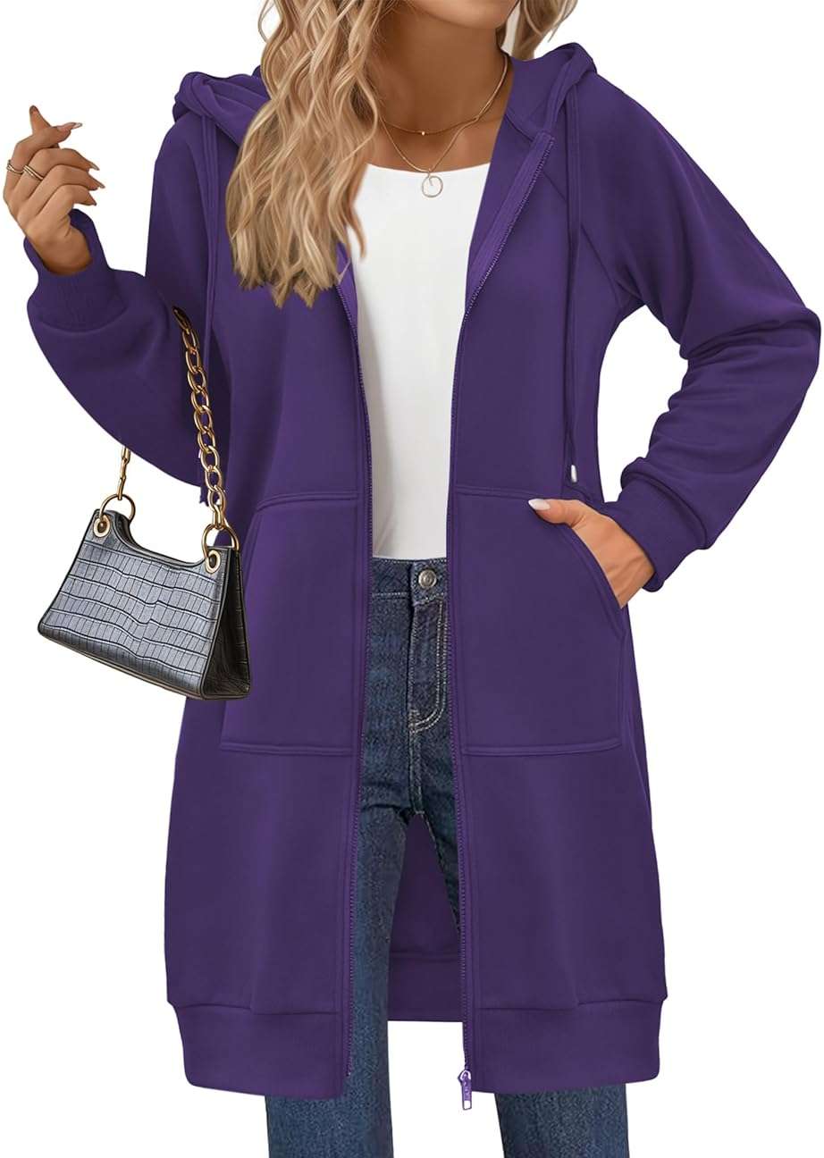 Zeagoo Women's Zip Up Hoodies Long Sleeve Long Tunic Sweatshirts Oversized Fleece Casual 2026 Fall Jacket Coat with Pocket - Image 3