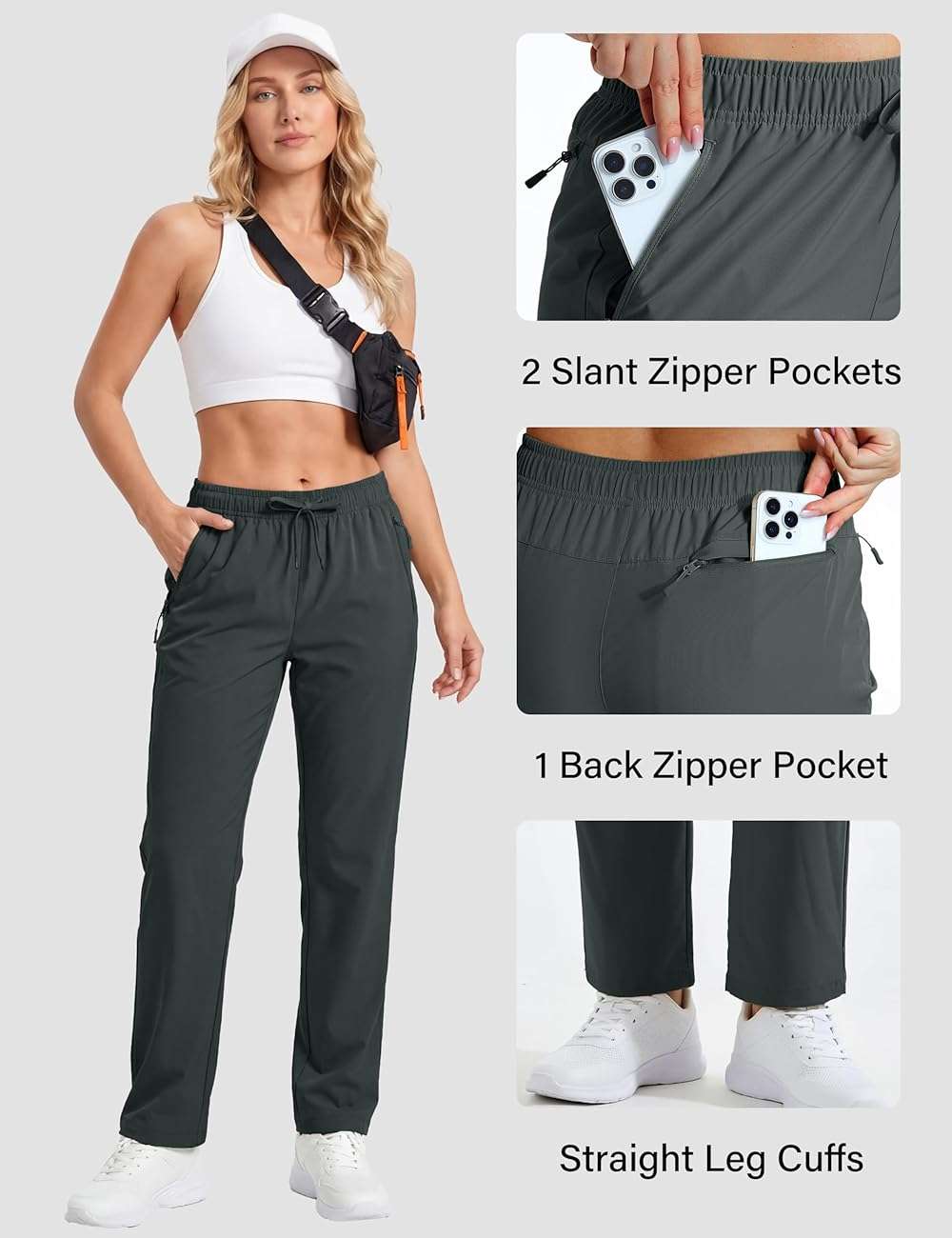 MAGCOMSEN Women's Hiking Pants Lightweight Quick Dry UPF 50 Water Resistant Elastic Waist Golf Travel Pants Zip Pockets - Image 5