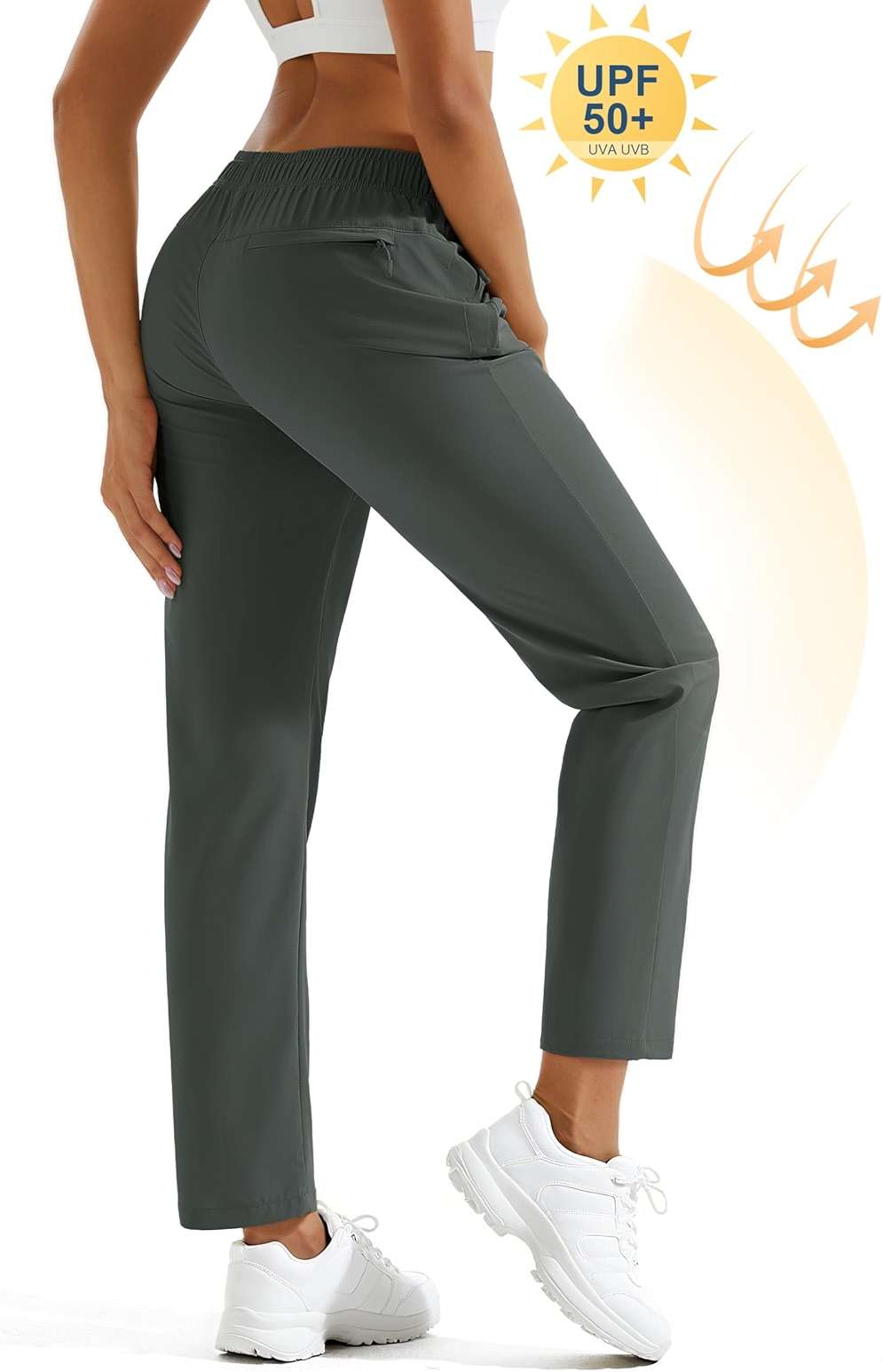 MAGCOMSEN Women's Hiking Pants Lightweight Quick Dry UPF 50 Water Resistant Elastic Waist Golf Travel Pants Zip Pockets - Image 6