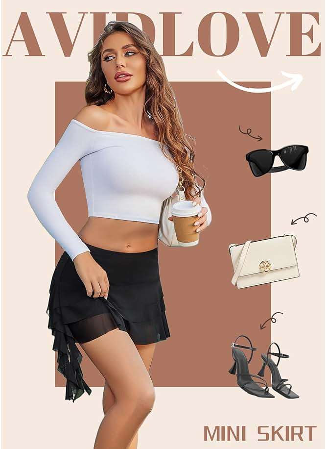 Avidlove Women's Asymmetric Ruffle Mini Skirt Ruched Hem Tiered Skirt Sexy Lace Lingerie Short Skirts - Image 4