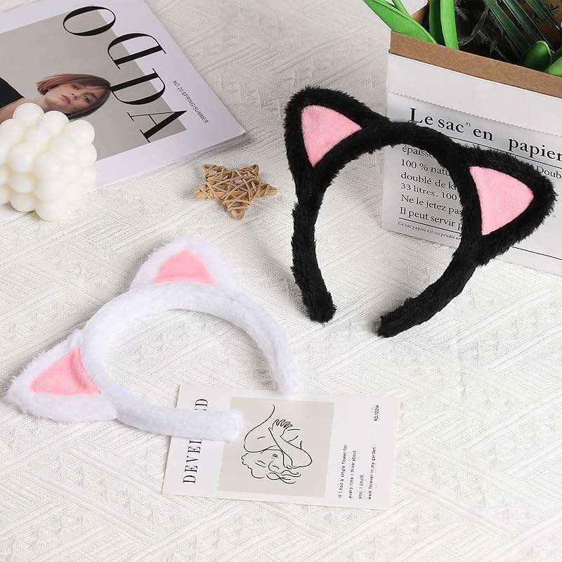 Etercycle Cat Ear Headbands For Women, Cute Fuzzy Cat Washing Face Makeup Head Band for Spa Yoga Halloween Parties Cosplay - Image 4