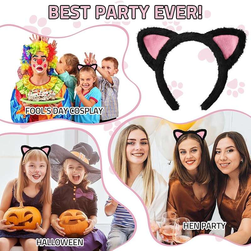 Etercycle Cat Ear Headbands For Women, Cute Fuzzy Cat Washing Face Makeup Head Band for Spa Yoga Halloween Parties Cosplay - Image 7