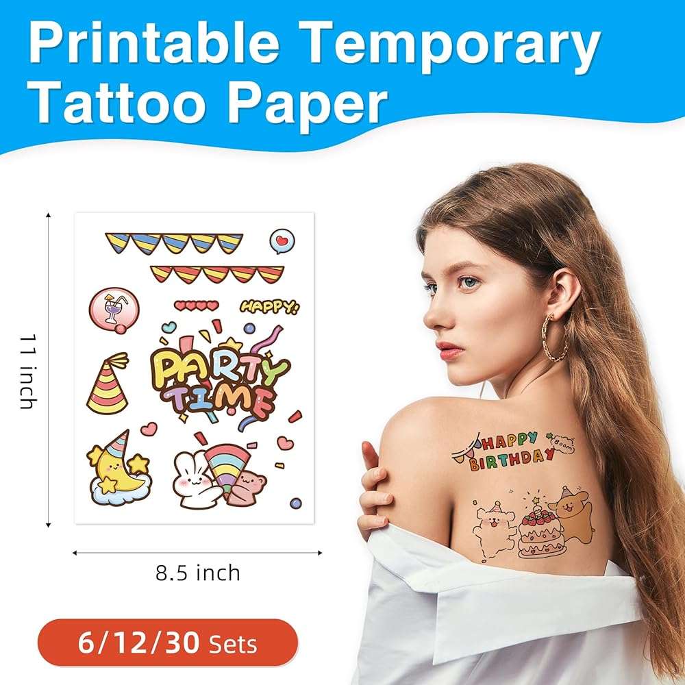 Printable Temporary Tattoo Paper for INKJET Printer, Custom Tattoo Sticker 8.5"X11", DIY Personalized Long-lasting Clear Transfer Paper for Kids, Family, Women, Halloween, Birthday, Parties, Christmas - Image 2