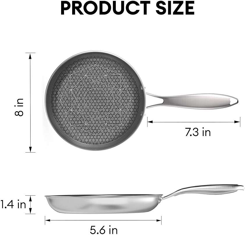 COOKER KING 8-Inch Stainless Steel Pan, Hybrid Nonstick Frying Pan – 3-Ply Clad Cookware, Healthy & Non-Toxic, Dishwasher & Oven Safe, Stay-Cool Handle, Induction Compatible – Metal Utensil Safe - Image 2