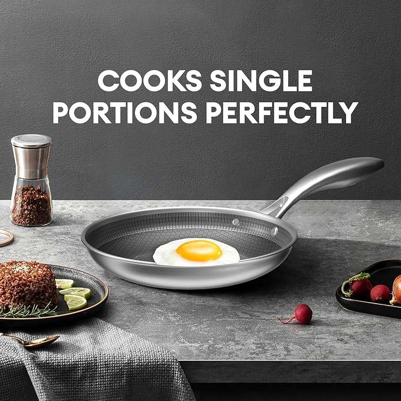 COOKER KING 8-Inch Stainless Steel Pan, Hybrid Nonstick Frying Pan – 3-Ply Clad Cookware, Healthy & Non-Toxic, Dishwasher & Oven Safe, Stay-Cool Handle, Induction Compatible – Metal Utensil Safe - Image 3