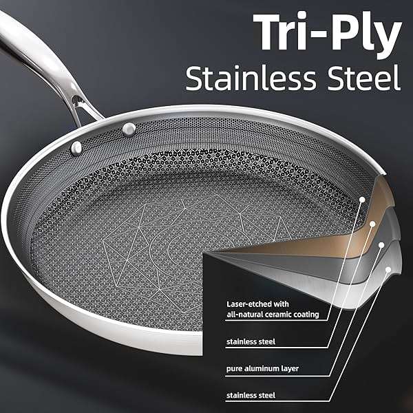 COOKER KING 8-Inch Stainless Steel Pan, Hybrid Nonstick Frying Pan – 3-Ply Clad Cookware, Healthy & Non-Toxic, Dishwasher & Oven Safe, Stay-Cool Handle, Induction Compatible – Metal Utensil Safe - Image 4