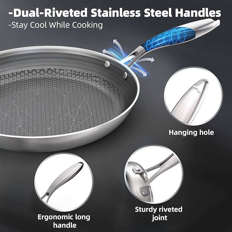 COOKER KING 8-Inch Stainless Steel Pan, Hybrid Nonstick Frying Pan – 3-Ply Clad Cookware, Healthy & Non-Toxic, Dishwasher & Oven Safe, Stay-Cool Handle, Induction Compatible – Metal Utensil Safe - Image 7