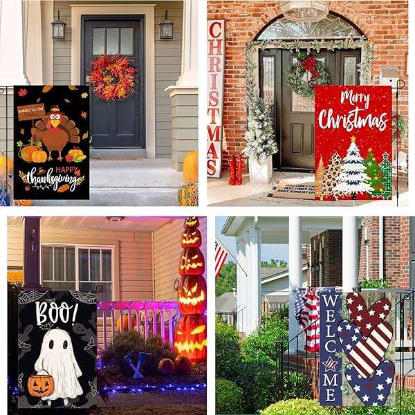 Seasonal Garden Flags Set of 12 Double Sided 12x18 Inch, Small Yard Flags for Outside, Christmas Halloween Easter Valentine's Day Decor, Spring Summer Fall Winter Holiday Garden Decorations - Image 4
