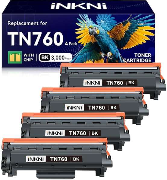 InkNI TN760 - Compatible Toner Cartridge Replacement for Brother TN-730/TN-760 730 TN-760 for MFC-L2710DW MFC-L2750DW DCP-L2550DW HL-L2350DW HL-L2395DW HL-L2370DW (4 Pack) - Image 1