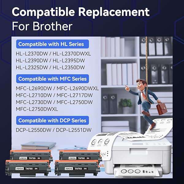 InkNI TN760 - Compatible Toner Cartridge Replacement for Brother TN-730/TN-760 730 TN-760 for MFC-L2710DW MFC-L2750DW DCP-L2550DW HL-L2350DW HL-L2395DW HL-L2370DW (4 Pack) - Image 2