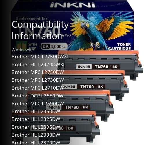 InkNI TN760 - Compatible Toner Cartridge Replacement for Brother TN-730/TN-760 730 TN-760 for MFC-L2710DW MFC-L2750DW DCP-L2550DW HL-L2350DW HL-L2395DW HL-L2370DW (4 Pack) - Image 3