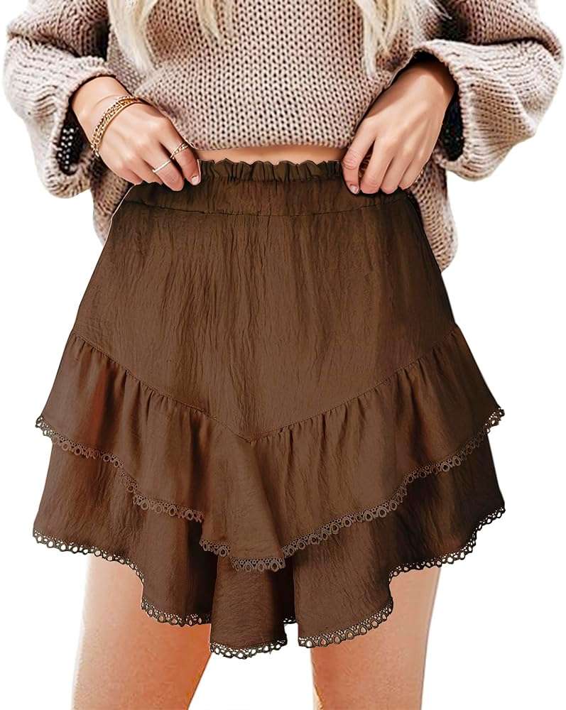 GOOBGS Flowy Shorts for Women High Waisted Lace Skort Trim Trendy Crochet Skirt Tennis Short - Image 1