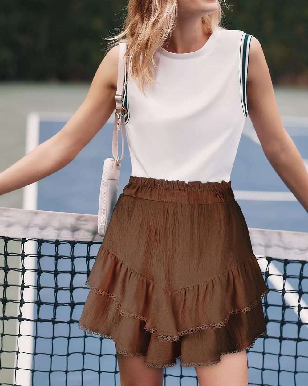 GOOBGS Flowy Shorts for Women High Waisted Lace Skort Trim Trendy Crochet Skirt Tennis Short - Image 3