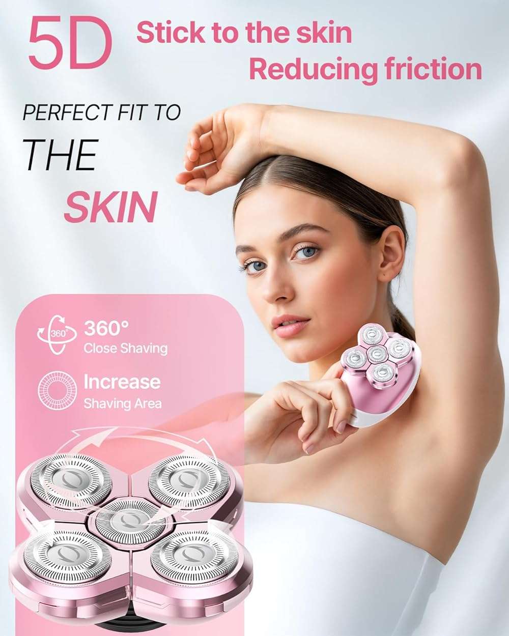 Electric Razors for Women, 5-in-1 Rechargeable Body Shaver - Waterproof Wet Dry Hair Remover - Trimmer for Lady Face Underarms Bikini,Lips,arms, Legs - Image 4