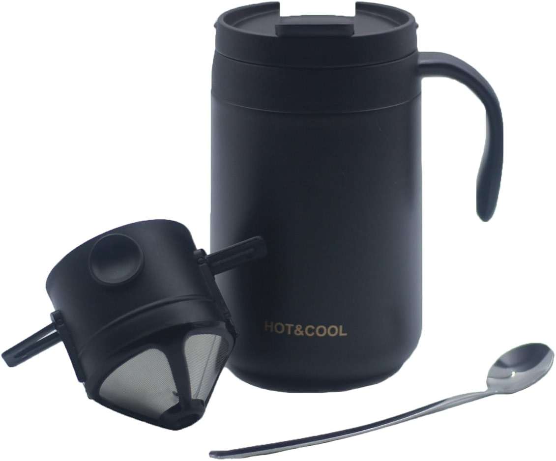 Portable 16oz Pour Over Coffee Maker with Foldable Filter & Stirrer – Insulated Stainless Steel Travel Cup with Lid – No Paper Filter Needed, BPA-Free, Black – For Home, Office, Camping, Backpacking - Image 3