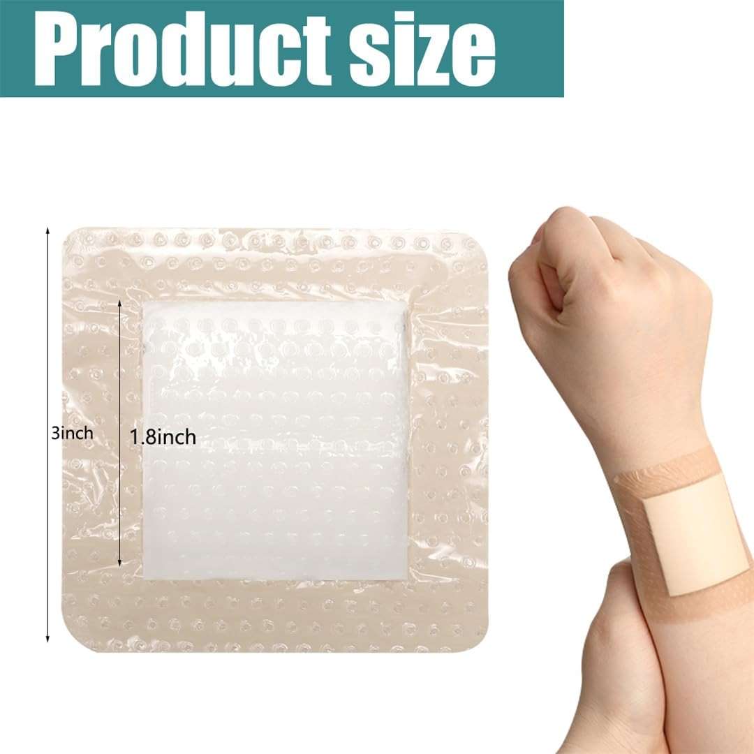 Silicone Foam Dressing with Adhesive Border 5 Pcs 3’’ x 3’’ Wound Dressings Bandage Gentle High Absorbency Waterproof Silicone Foam Pads for Wound Care - Image 3