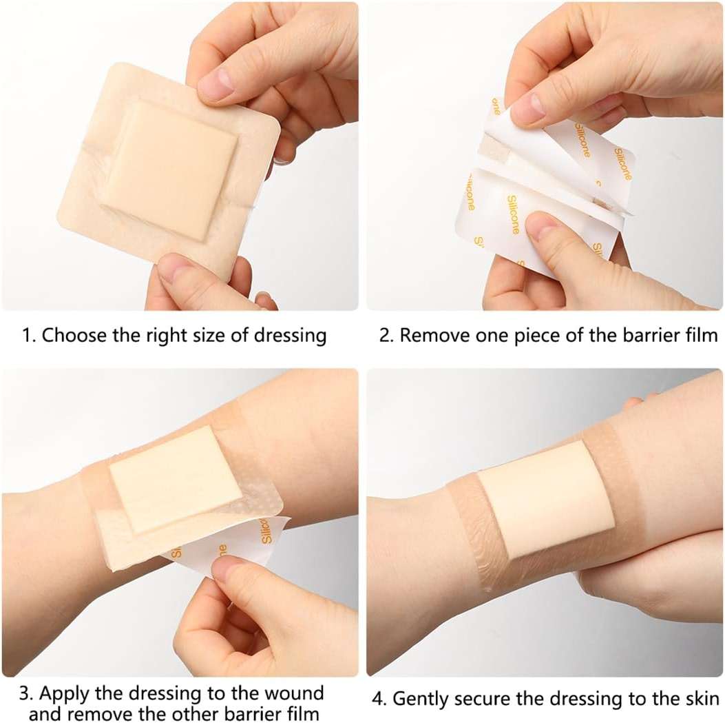Silicone Foam Dressing with Adhesive Border 5 Pcs 3’’ x 3’’ Wound Dressings Bandage Gentle High Absorbency Waterproof Silicone Foam Pads for Wound Care - Image 6