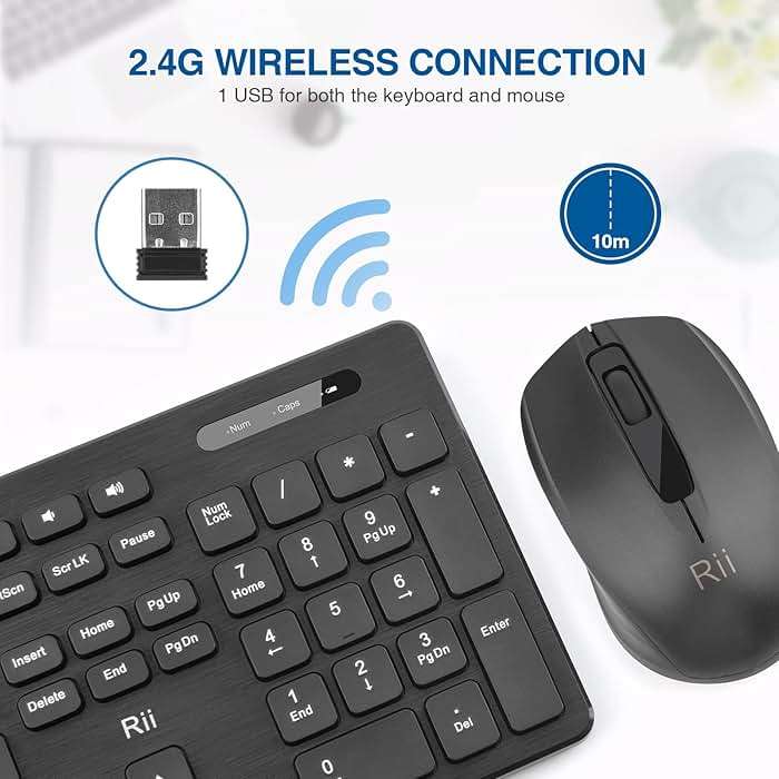 Wireless Keyboard and Mouse Combo - Rii Standard Office PC Keyboard and Optical Wireless Mice (Black) - Image 2