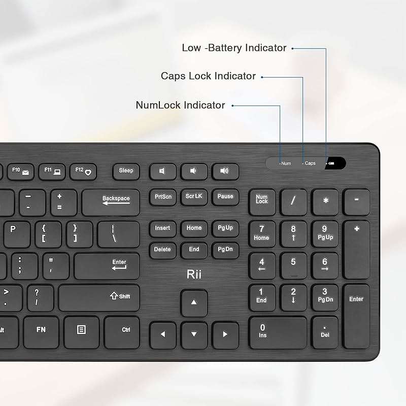Wireless Keyboard and Mouse Combo - Rii Standard Office PC Keyboard and Optical Wireless Mice (Black) - Image 4
