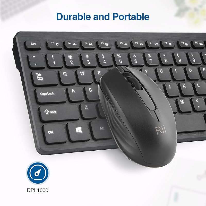 Wireless Keyboard and Mouse Combo - Rii Standard Office PC Keyboard and Optical Wireless Mice (Black) - Image 5