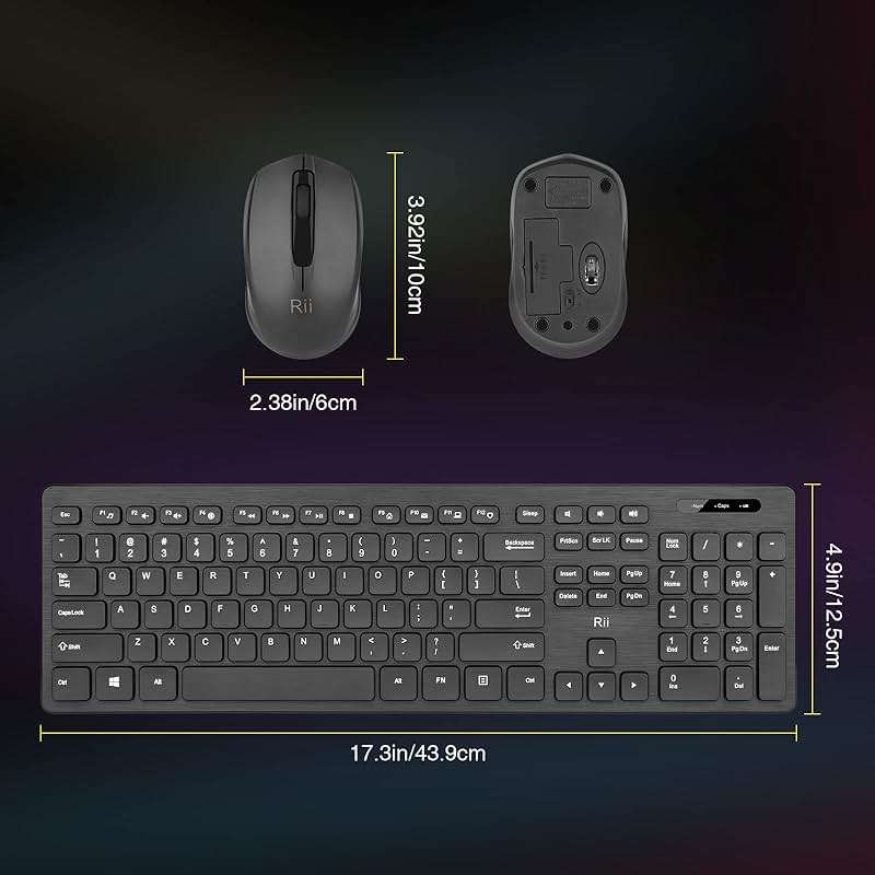 Wireless Keyboard and Mouse Combo - Rii Standard Office PC Keyboard and Optical Wireless Mice (Black) - Image 7