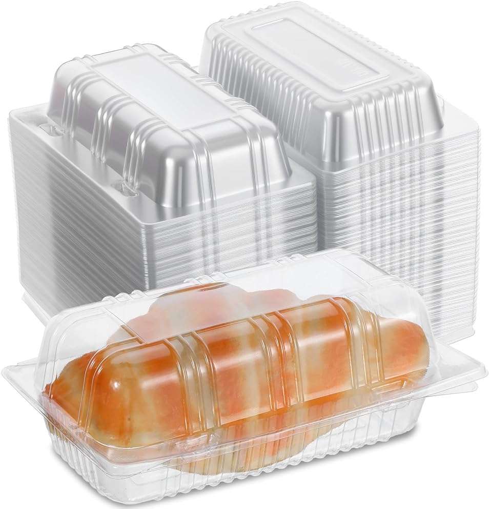 100pcs Locking Plastic Hot Dog Trays, Premium Food Container, Disposable Clear Food Presentation Boats for Takeout and To-Go Meals, 6.5"x2.5"x3.7" Small Containers. - Image 1