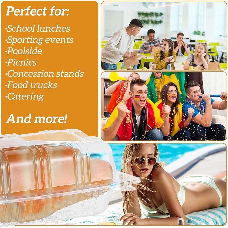 100pcs Locking Plastic Hot Dog Trays, Premium Food Container, Disposable Clear Food Presentation Boats for Takeout and To-Go Meals, 6.5"x2.5"x3.7" Small Containers. - Image 5
